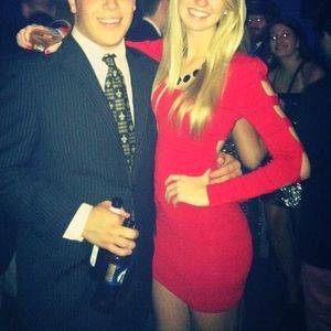 Red BEBE long sleeve cocktail dress. Size: XS